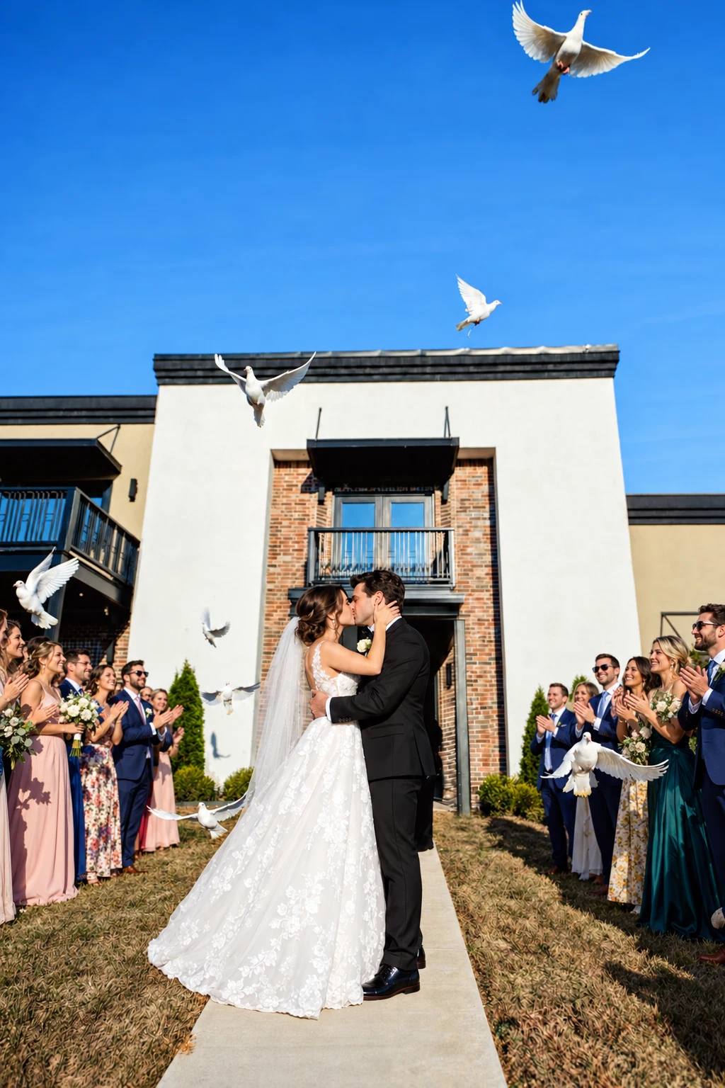 White doves at a wedding celebration